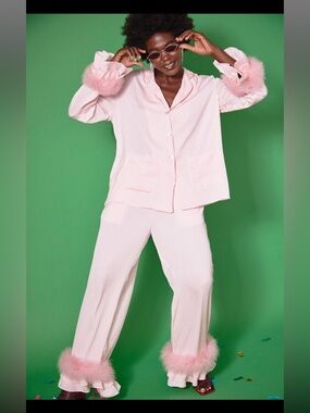 Jayley Silk Feather Trim Pyjama Set